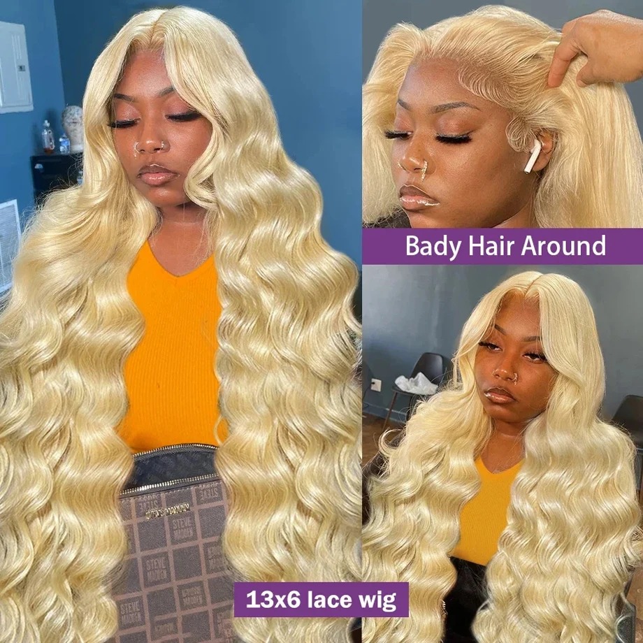 Perruque Lace Front Wig 613 sans colle, cheveux naturels, Body Wave, blond miel, 13x6, couleur transparente, 13x4, pour femmes