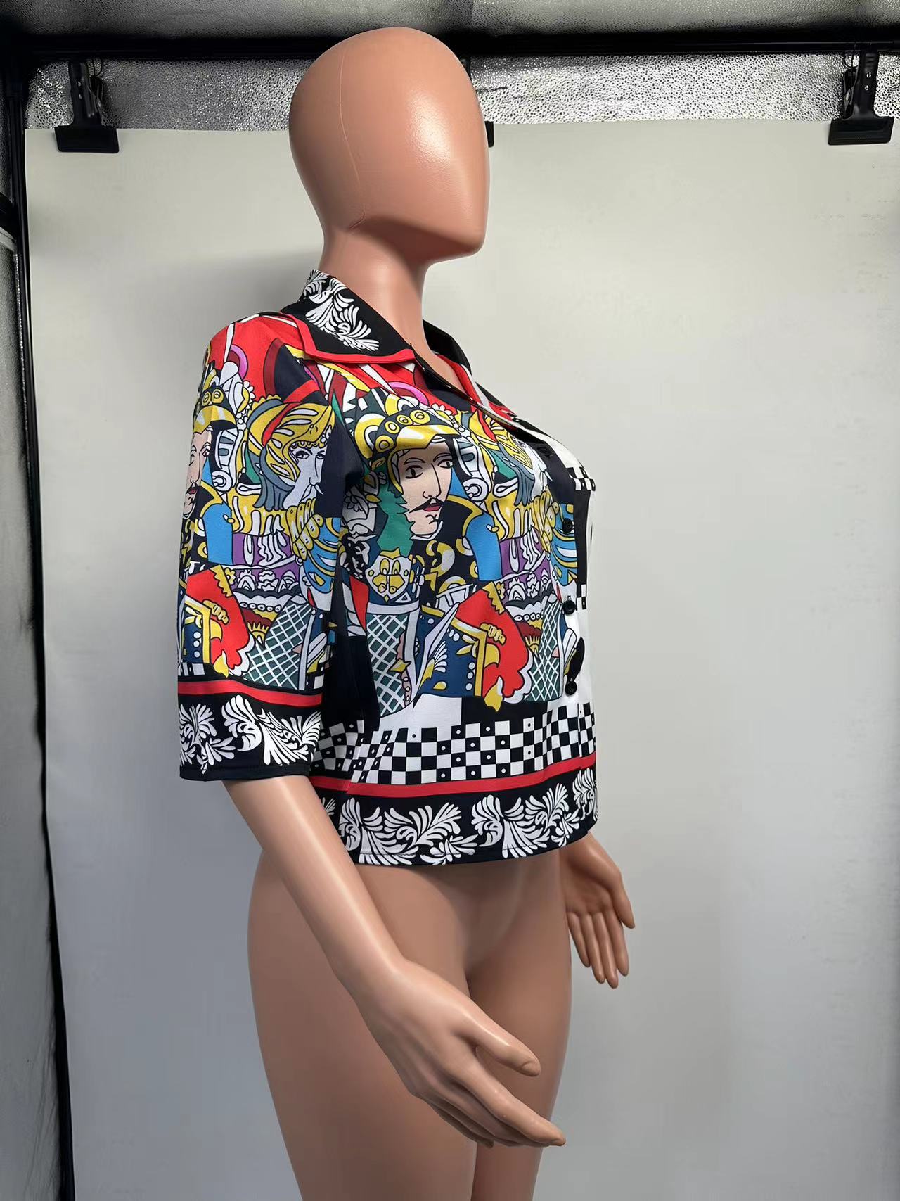 女性の豪華なブラウスシャツカジュアルプリントシャツトップハーフスリーブスリムフィットシャツ無料船