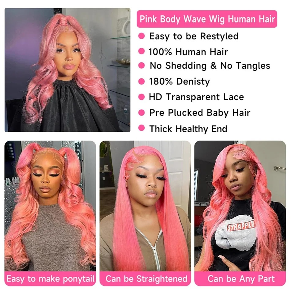 Pink Lace Front Wig Human Hair 13x4 Transparent Hd Lace Frontal Wig Brazilian Colored Body Wave Lace Front Wigs for Women Sale