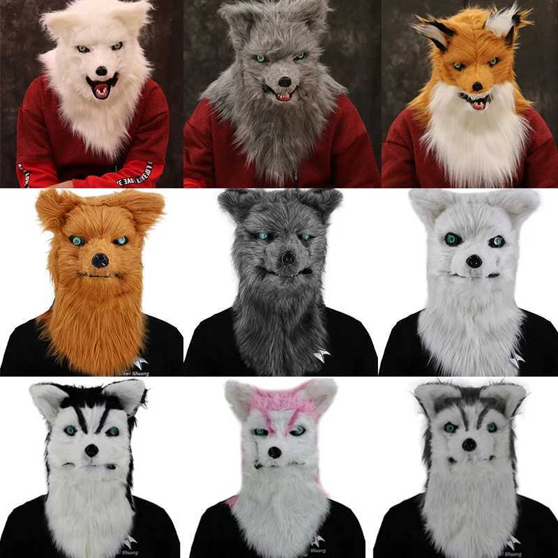 Designer Masks Movable Mouth Fox Mask Halloween Costume Cosplay Wolf Dog Masks Plush Faux Fur Realistic Animal Mask Halloween Party Props