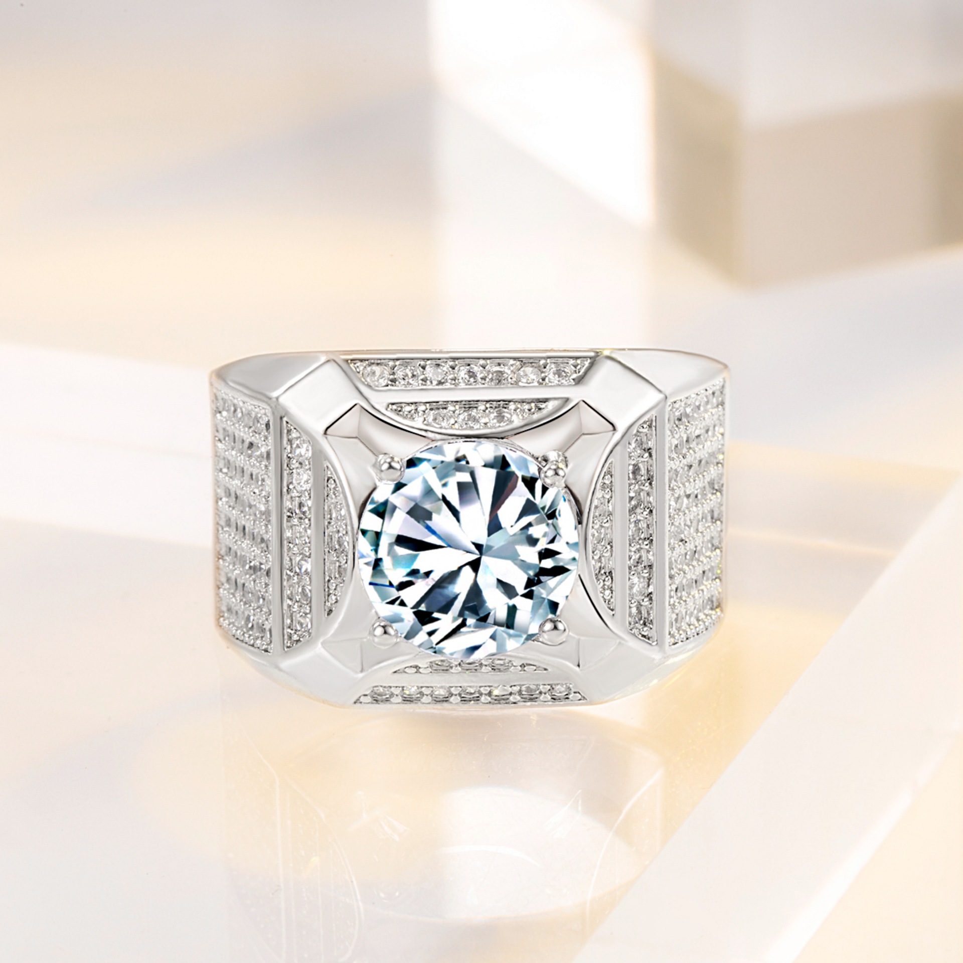 Male Lab Moissanite Diamond Ring 925 Srebrna biżuteria