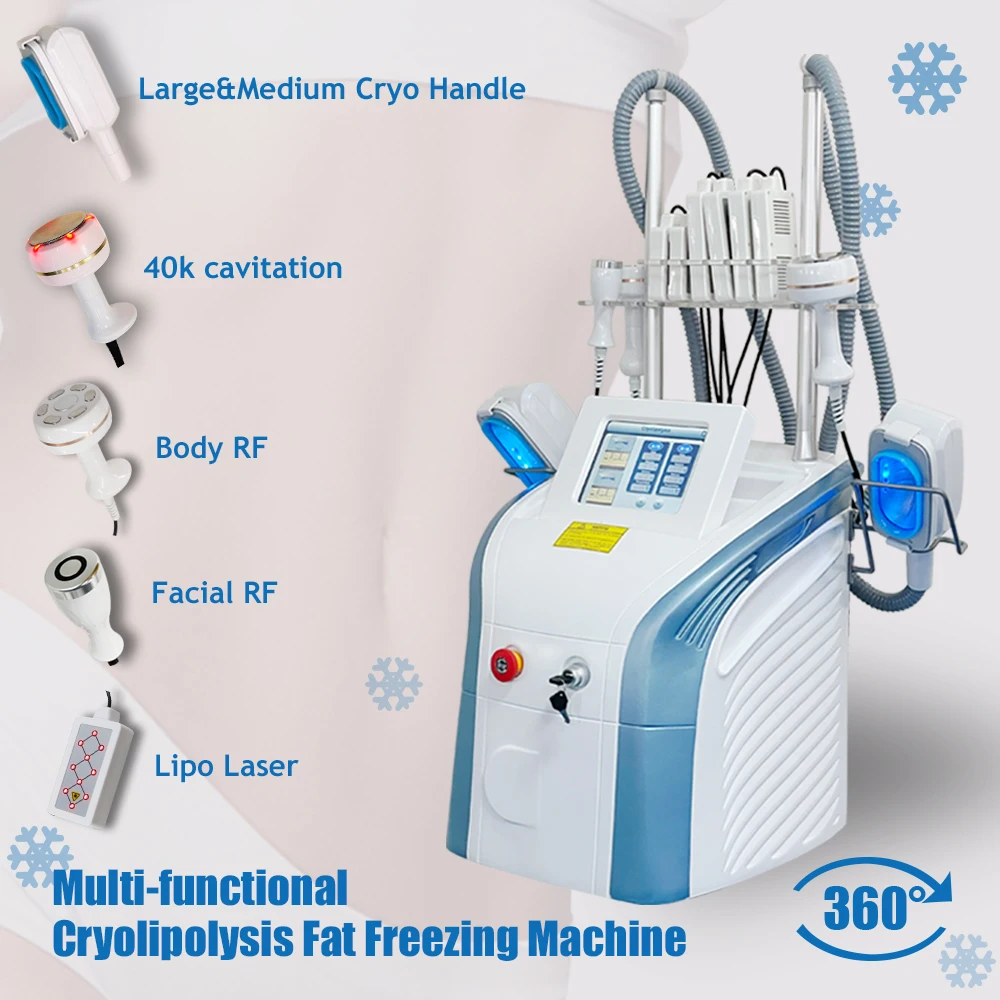 Máquina portátil de tratamento a frio de células de frequência criogênica 3 em 1, máquina de emagrecimento alto para rosto corporal, cavitação 4D RF