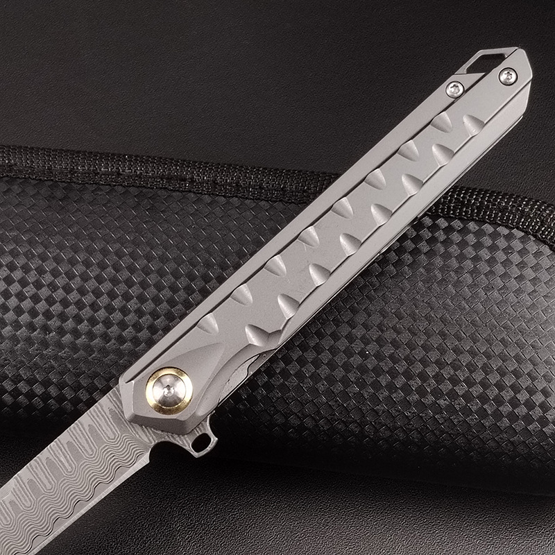 Hoge kwaliteit A5024 High-end flippermes Damascus staal Tanto Point Blade CNC TC4 titanium legering handvat kogellager Outdoor Camping EDC zakmessen