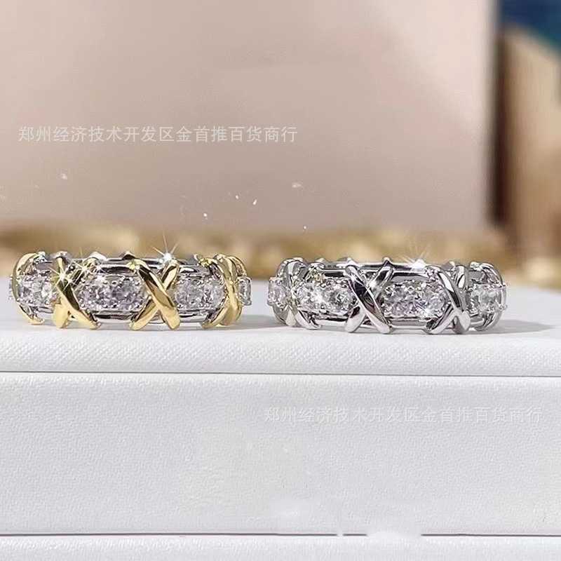 Designer tiffay and co 16 Stone Double Color Cross Contrast Ring Couple Matching X-shaped