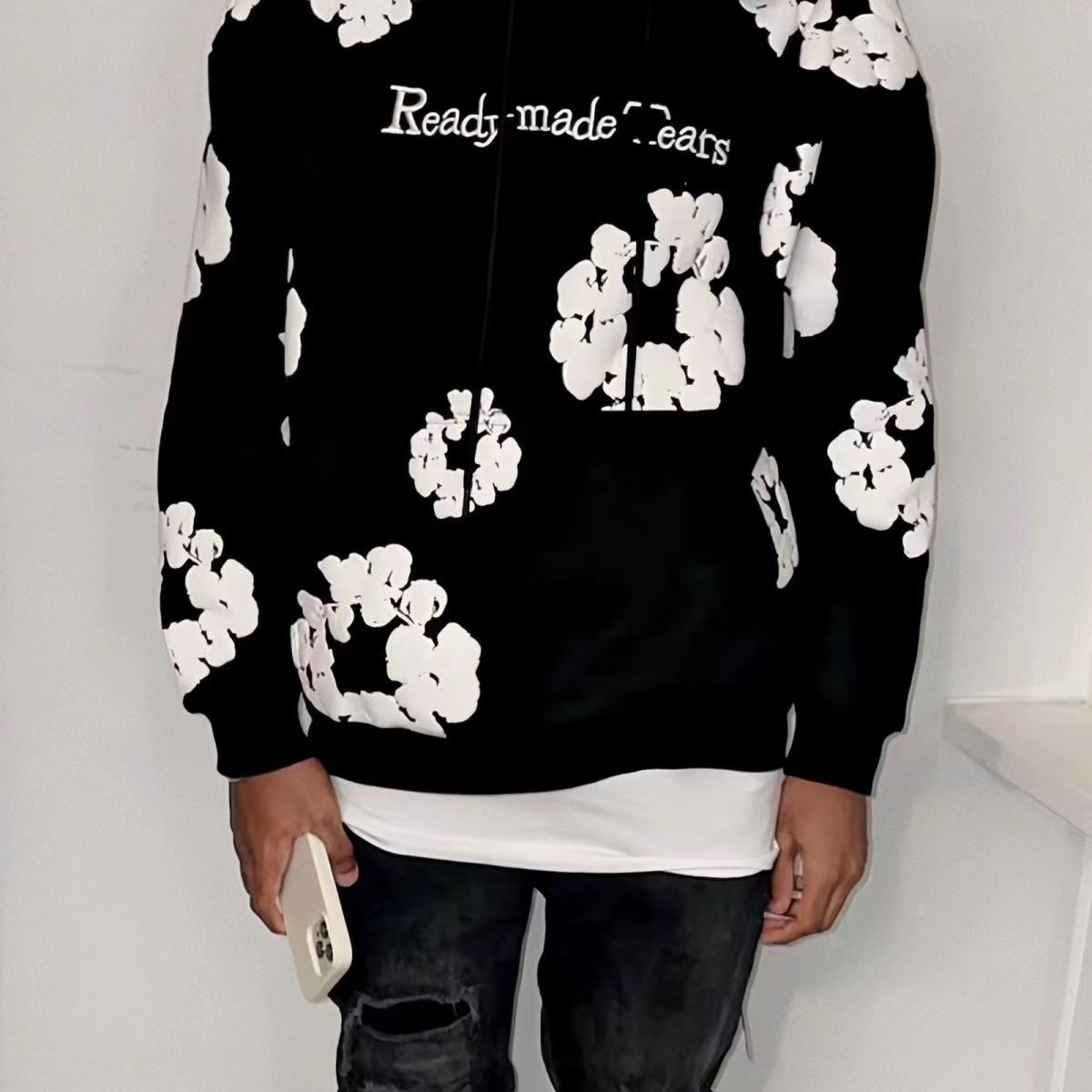 Designer hoodie denimtears hoodie bomulls sanitetsjacka Herrens tröjor för kvinnors tröja vintage tredimensionellt skumtryck graffiti Hip Hop Loose Sweatshirt