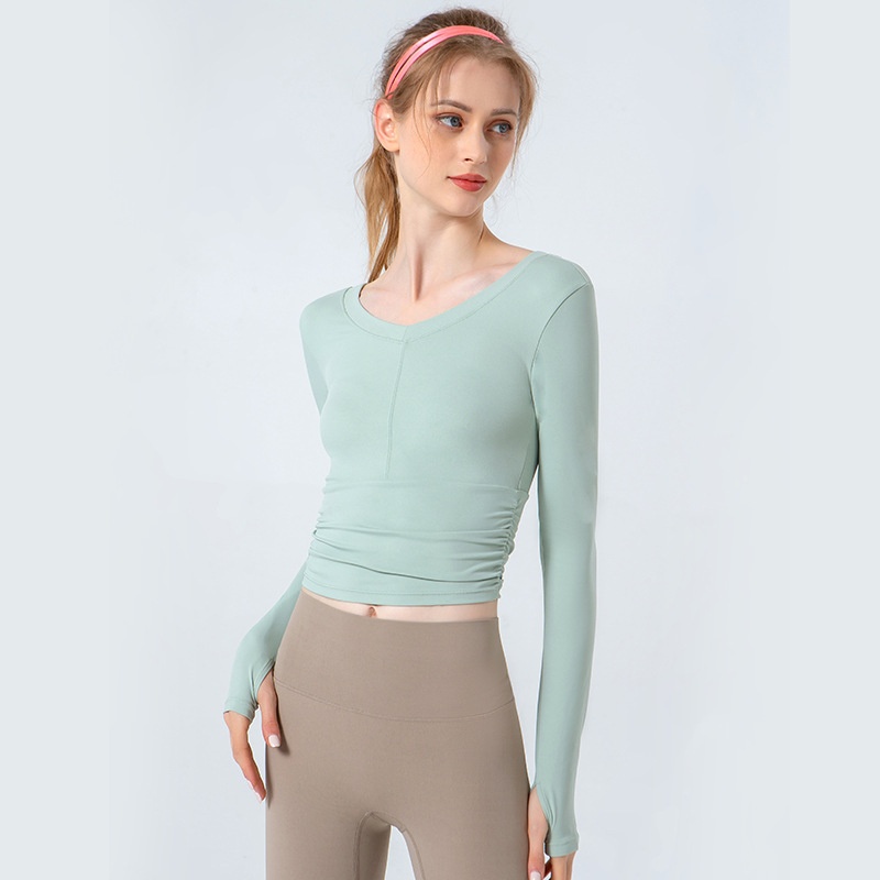 ll Damen-Yoga-Langarm-Hemdbluse, einfarbig, Sport, Fitness, Rundhalsausschnitt, Jogging, Sportbekleidung, atmungsaktiv, FSLS3094-T