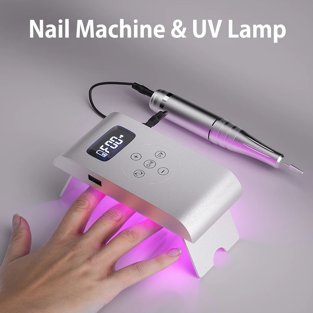 Kit 2 i 1 35000 rpm Uppladdningsbar nagelhine UV Lamp Nail Dryer Nail Drill Hine Electric Nail File LED Display Manicure Hine Hine