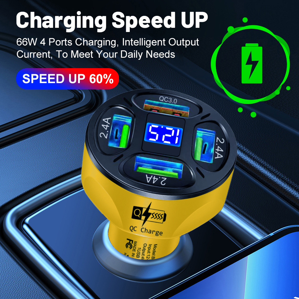 Caricabatteria da auto PD 30W QC3.0 tipo C 3.1A ricarica rapida 2 3 4 5 porte USB iPhone Xiaomi Huawei adattatore telefonico giallo