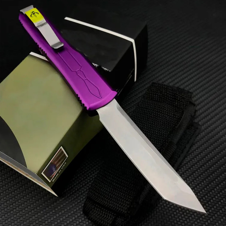 Jufule Purple Micro Bounty Hunter Knife D2高品質のスチールブレード材料航空航空アルミニウムキャンプ屋外ツールUT85 A07ギフト