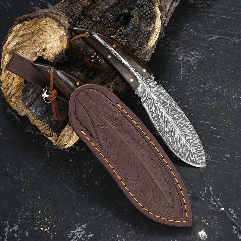 Camping Hunting Knives Dropshipping Damascus Steel Blade Solid Cereal Survival Knife for Outdoor Handheld Barbecue Tools 240315