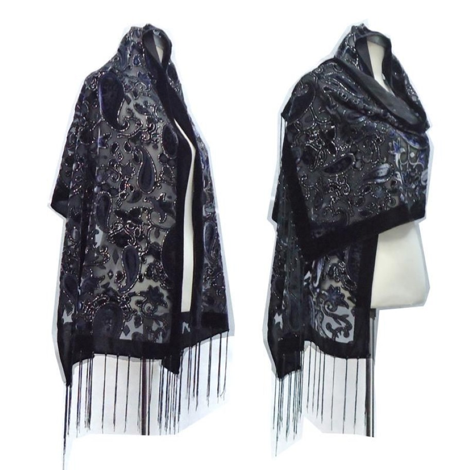 Scarves Arrival Burnout Velvet Winter Scarf Hijab Glitter Floral ShawlS For Wedding Black Head Ponchos Women253M