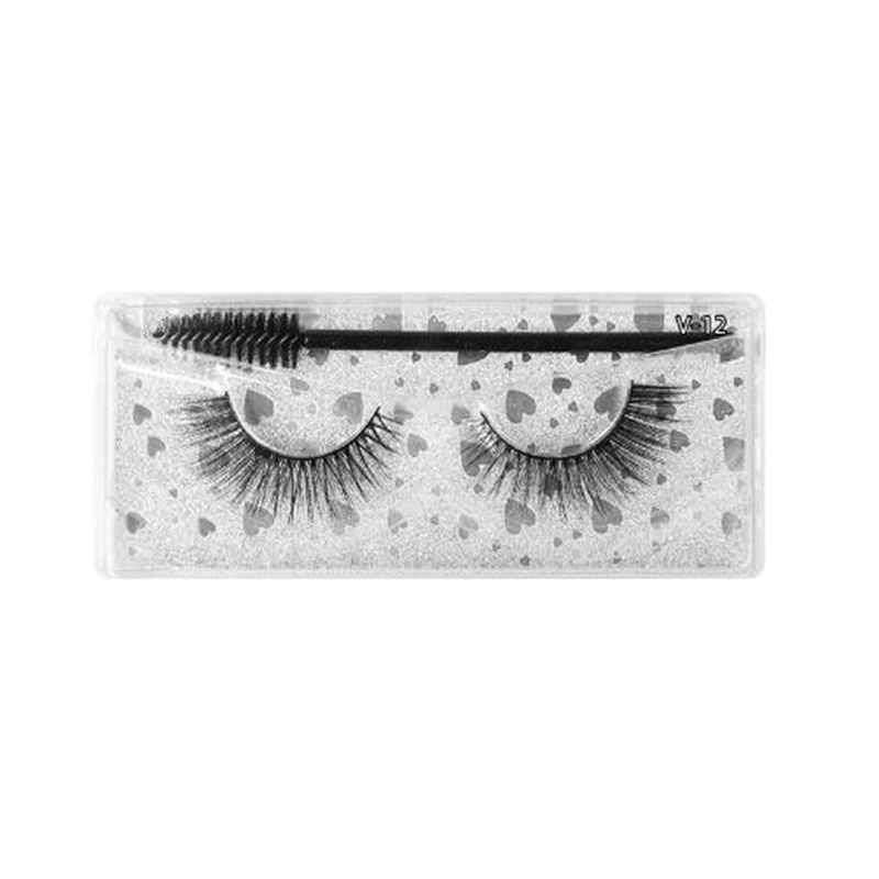 Faux cils 3D épais e de tiges de coton série V faux cils naturels minces cils naturels fille dame outils de maquillage de beauté des yeux 15 couleurs avec un pinceau