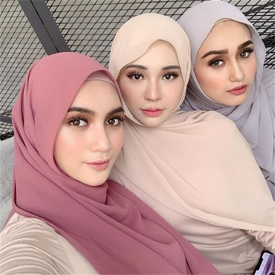89 Couleur Haute Qualité Plaine bulle en mousseline de soie écharpe châle musulman hijab femmes bandeau foulards châles 201104242F