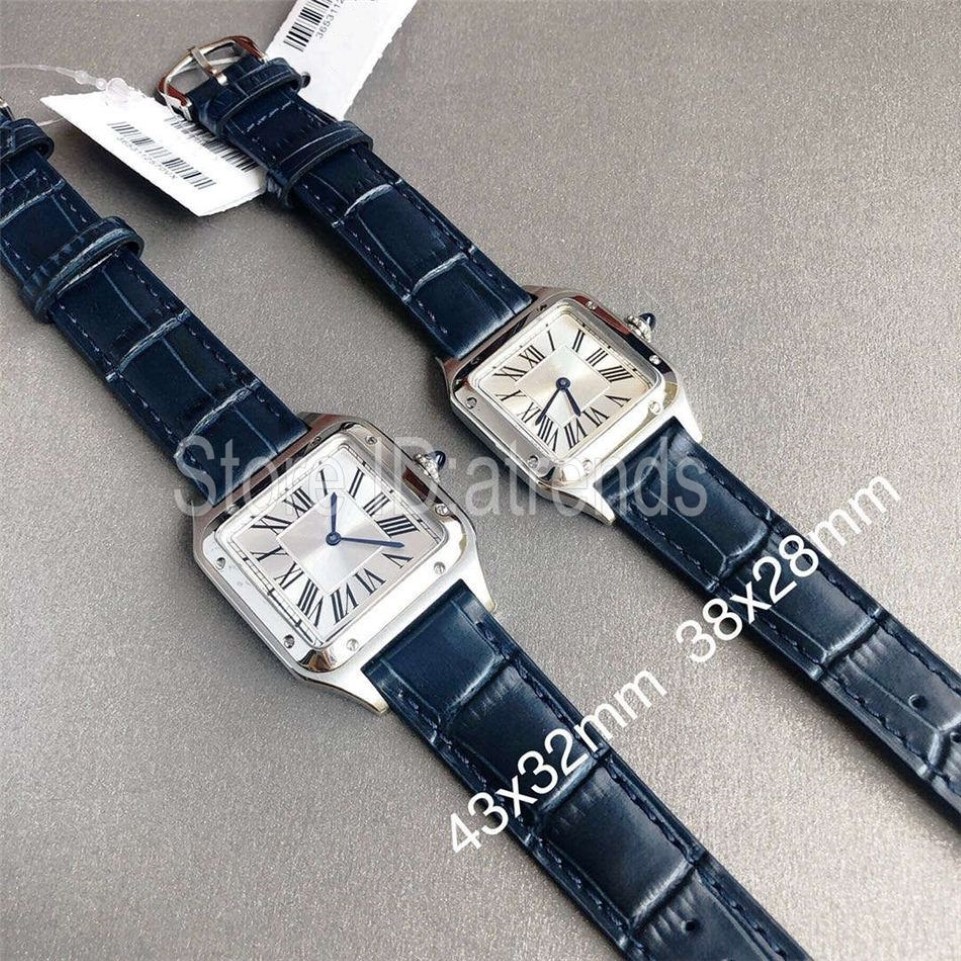 Top Qualité Élégant Quartz Montre Hommes Femmes Or Argent Cadran Saphir Verre Bracelet En Cuir Montre-Bracelet Classique Carré Design Robe Cl294S