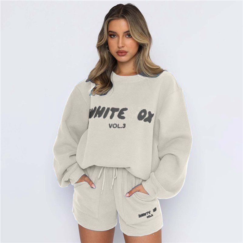 Fatos femininos meninas agasalho feminino hoodies + calças curtas 2 conjuntos de duas peças suéteres impressos carta sportwears mulher conjunto de roupas primavera verão roupas femininas