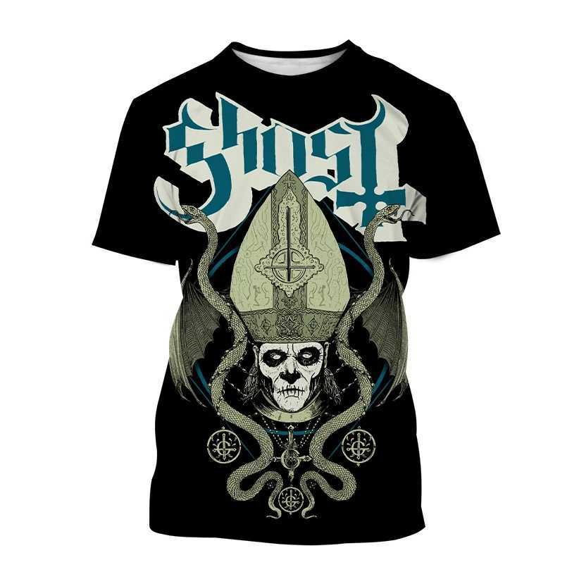 Męskie koszulki Summer Męski Zespół Ghost Horror 3D Print T-shirt moda zabawa hip hop osobowość ulica workowca plus size o szyja krótkie rękawowe top