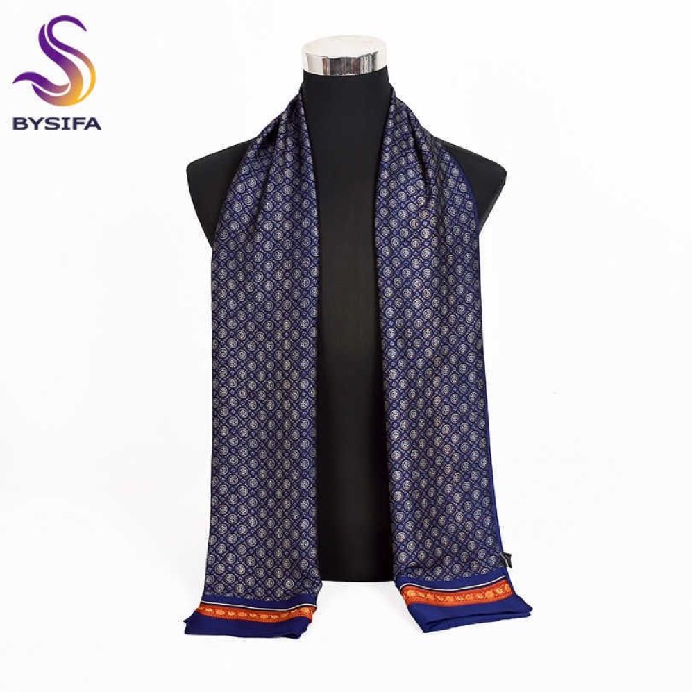 BYSIFA marque hommes foulards automne hiver mode mâle chaud bleu marine longue écharpe en soie Cravat haute qualité 170 30 cm 211013253 V