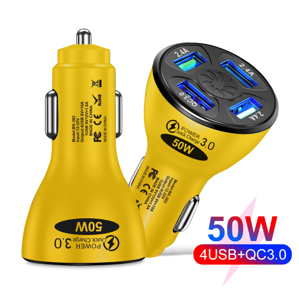 Caricabatteria da auto PD 30W QC3.0 tipo C 3.1A ricarica rapida 2 3 4 5 porte USB iPhone Xiaomi Huawei adattatore telefonico giallo