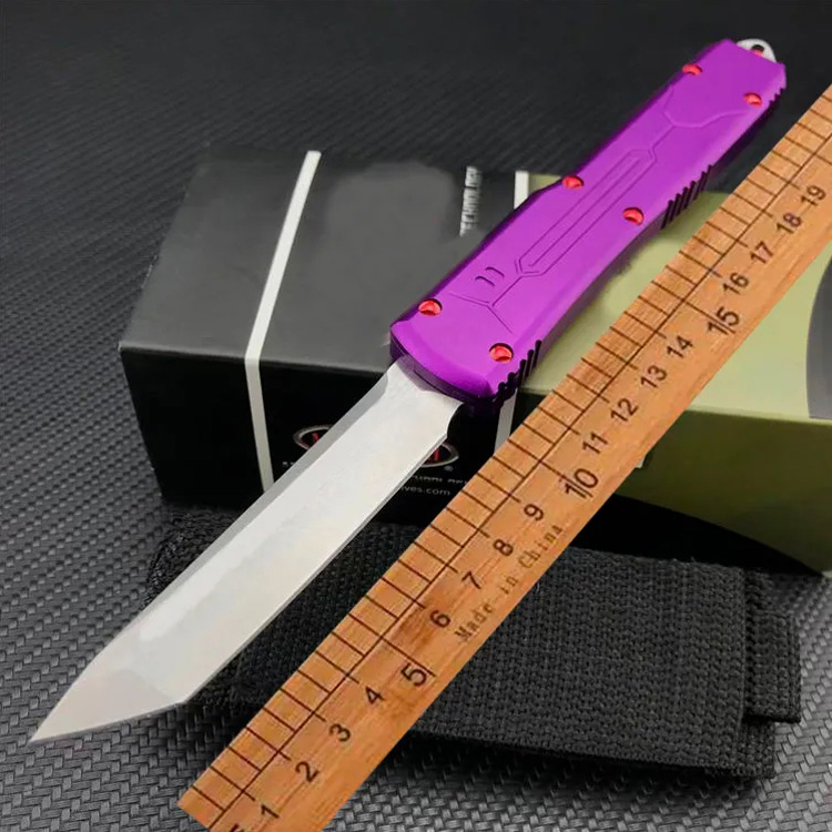 Jufule Purple Micro Bounty Hunter Knife D2高品質のスチールブレード材料航空航空アルミニウムキャンプ屋外ツールUT85 A07ギフト