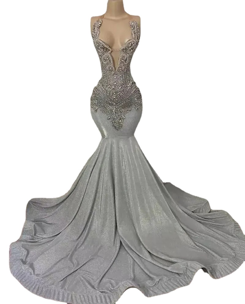 Sparkly Mermaid Prom Dresses For Black Girls Luxury Beaded Diamond Women Party Gowns Robe de Soiree Vestidos De Gala