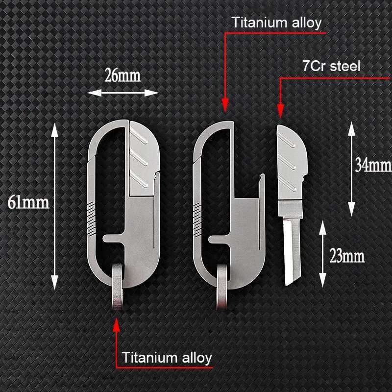 Ножи для кемпинга, охоты, титановый нож, брелок из сплава, портативная пряжка для ножниц, экспресс-резак, открытый EDC, многофункциональный брелок для ключей, подвеска 240312