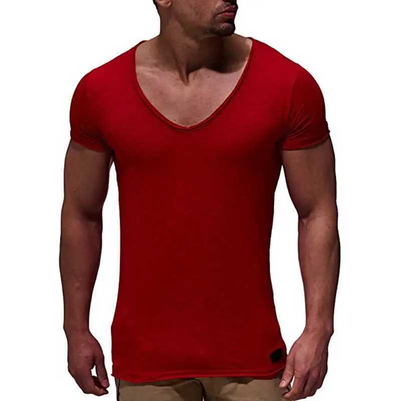 Heren T-shirts Nieuwe aankomst diepe v-hals korte mouw mannen t-shirt slim fit t-shirt mannen dunne top tee casual zomer t-shirt camisetas hombre MY070