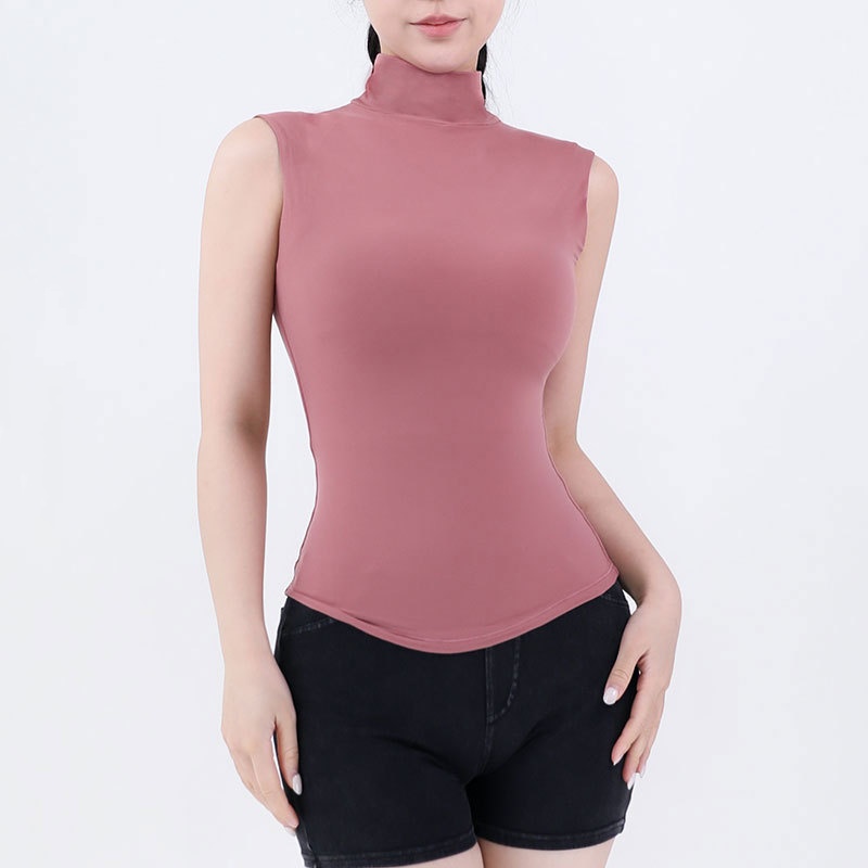 Ll camisa de yoga das mulheres roupa sem mangas gola alta respirável sem costura feminino fintness ginásio curto topo verão t camisa fn2357