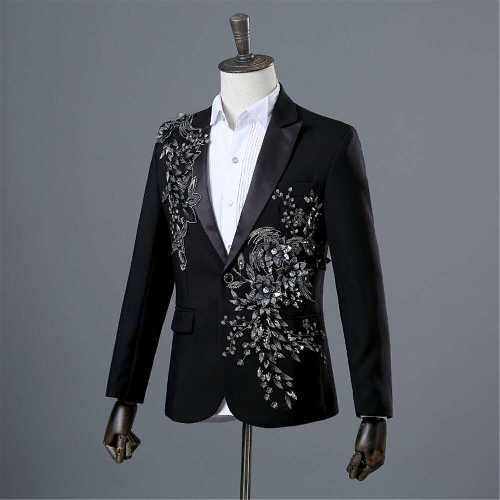 Elegant Appliqued Two-piece Men's Suit for Wedding Banquet Host Dance Prom Christmas Costume Men Blazer Chinese Style