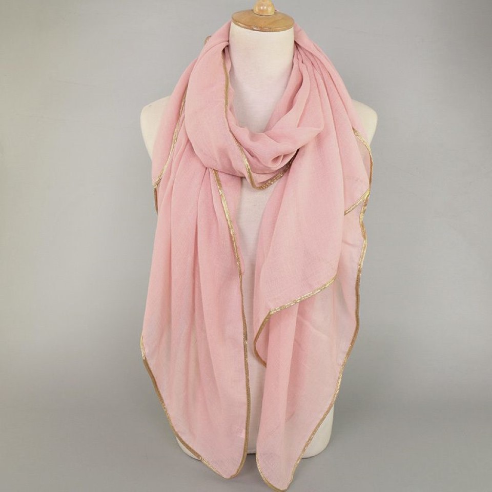 Bufanda chal con cadena dorada de viscosa y algodón liso con estampado para mujer, hiyab Pashmina liso, diadema de invierno, bufanda musulmana, Foulard Sj3338