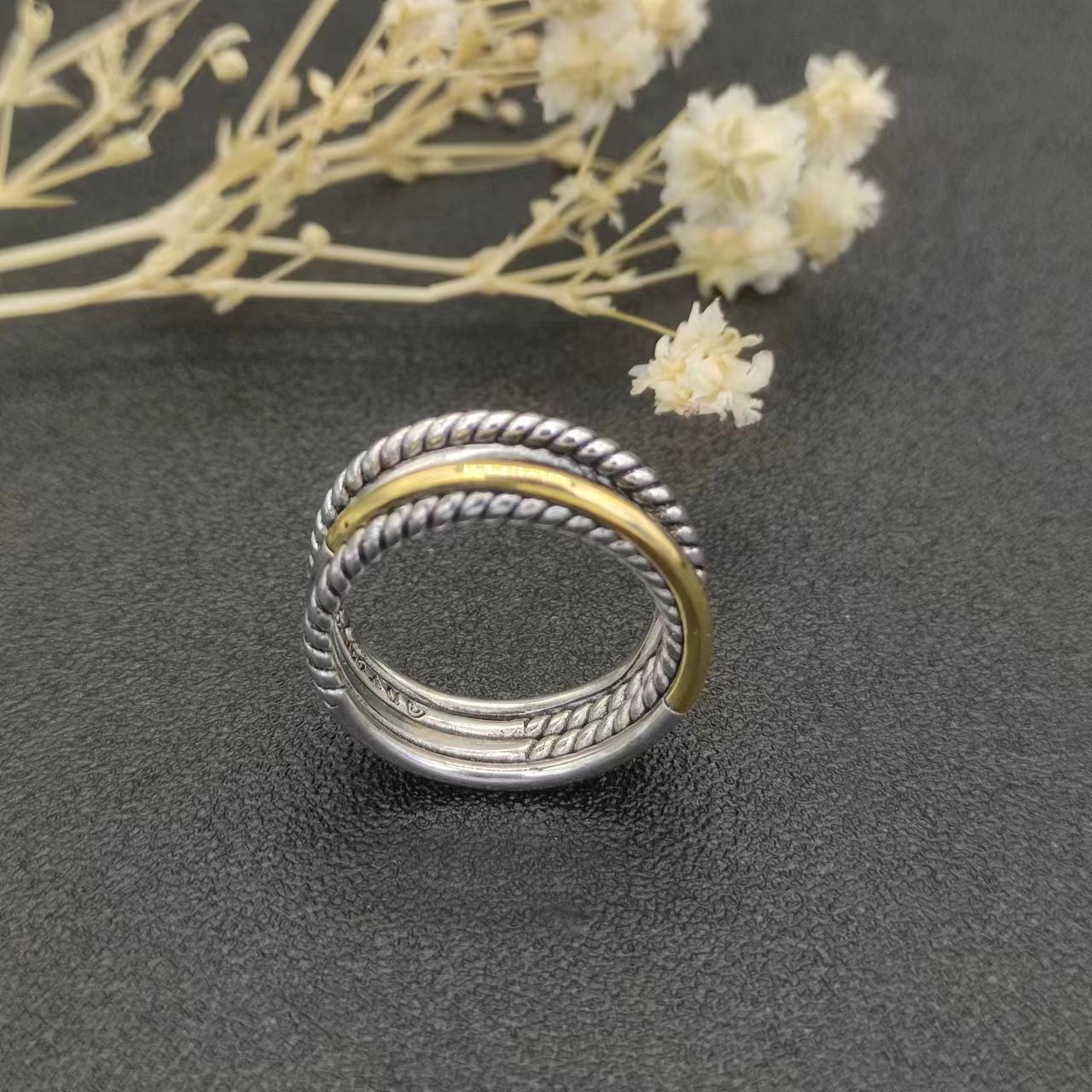 DY Designer Bague classique Vintage Band Twisted Cadeau pour femme Bijoux en diamant Plaqué or 14 carats Bague d'amoureux de couple pour hommes en argent sterling 925