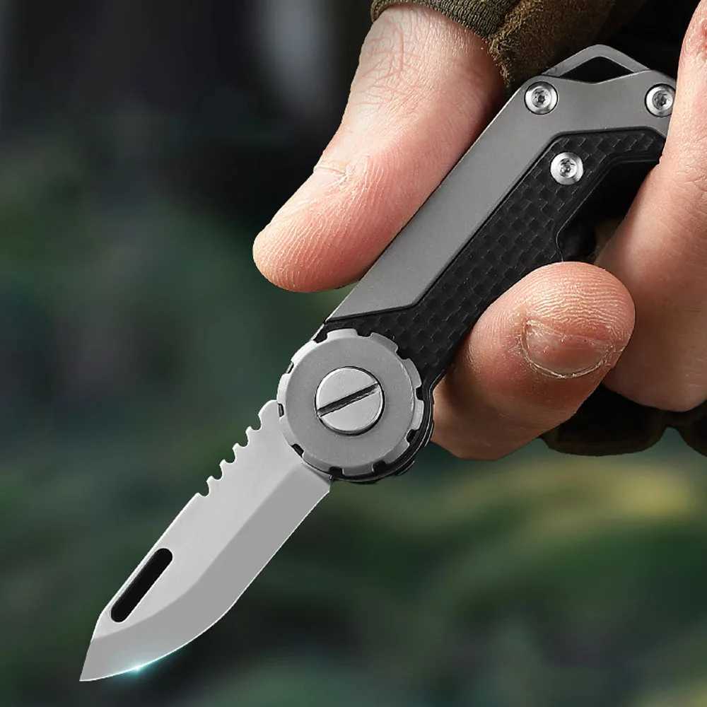 Camping Hunting Knives D2 Blade Mini Foldable Titanium Alloy Knife pG10 Handle Small Foldable Sharp Keychain Knives Outdoor Camping Knife 240312