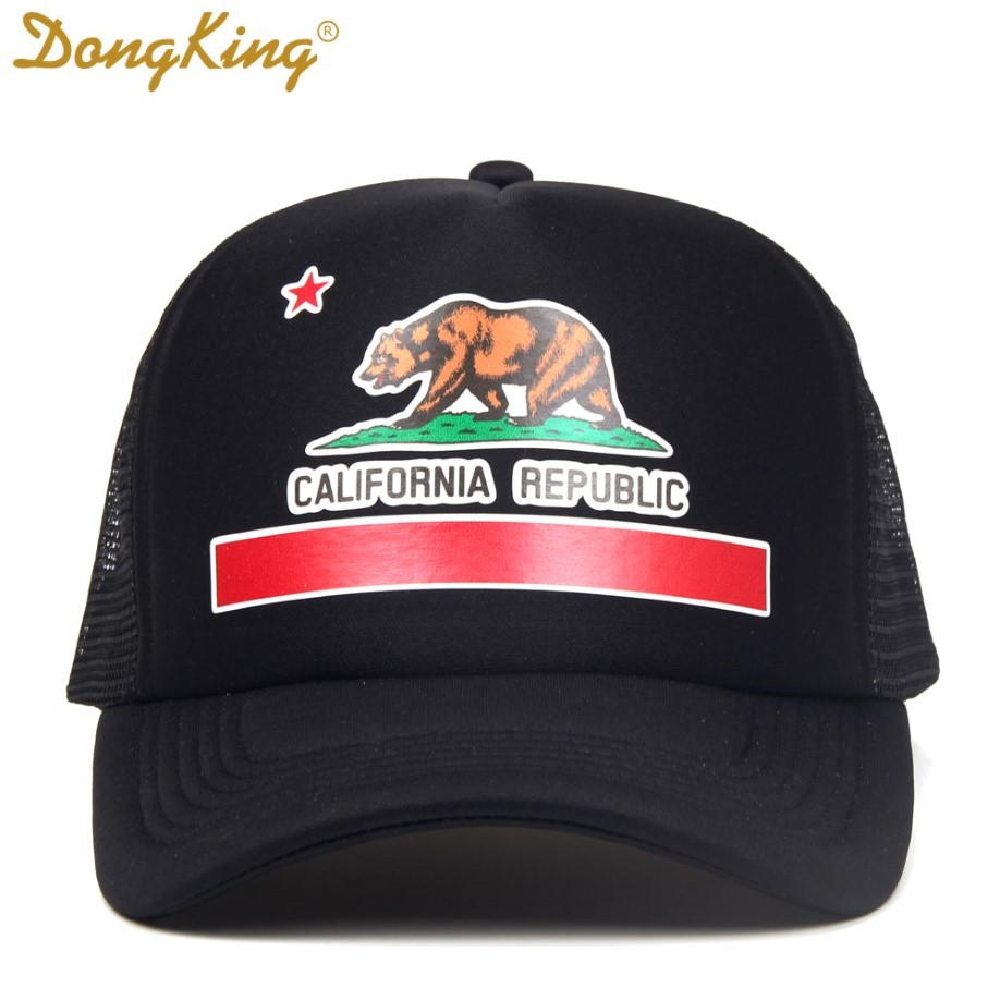 Dongking Fashion Trucker Hat California Flag Snapback Cap Retro California Love Vintage California Republic Bear Top D18110602847