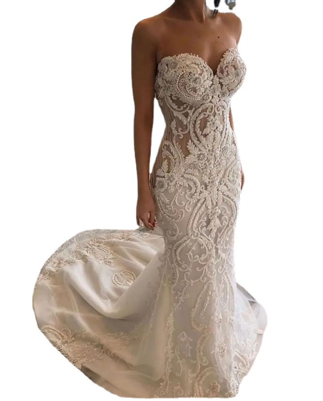 abiti da sposa arabi aso ebi lussuosi con perline di pizzo abiti da sposa a sirena con scollo a cuore abiti da sposa vintage