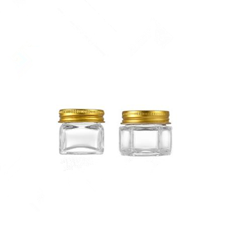 Hexagon Glass burkar mini flaska med lock för gäster gåva bulkfest gynnar bröllop honung sylt små förvaring containrar