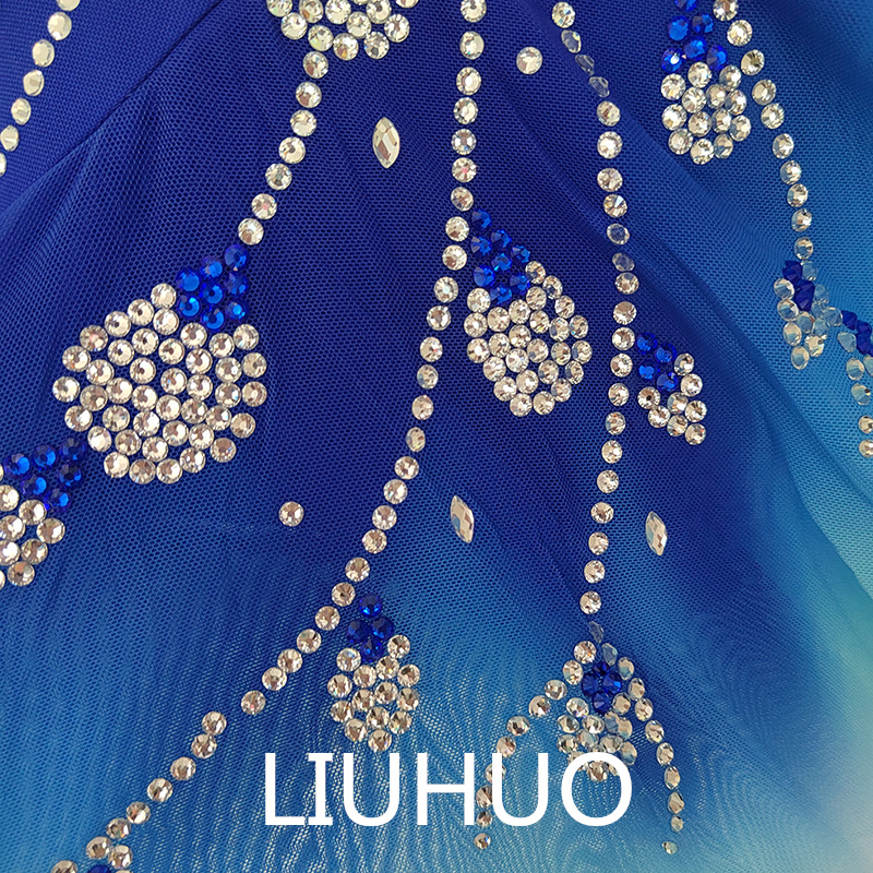 LIUHUO Customize Colors Figure Skating Dress Girls Teens Ice Skating Dance Skirt Quality Crystals Stretchy Spandex Dancewear Ballet Blue Gradient