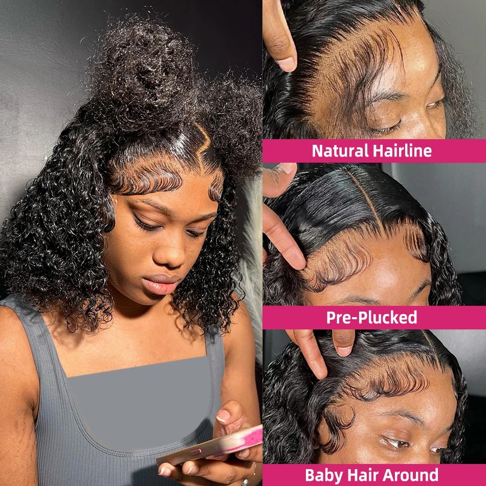 Perruque Bob Lace Front Wig naturelle bouclée, cheveux humains, Deep Wave, 13x6 HD, 13x4, 5x5, sans colle, pour femmes noires