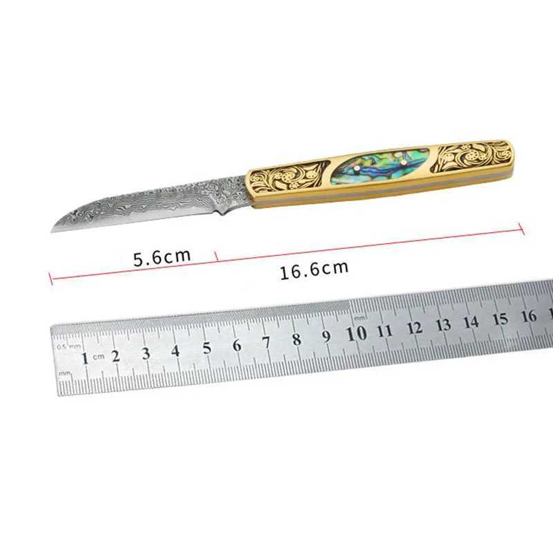 Camping Hunting Knives High Quality Integrated Damascus Steel Outdoor Camping Fruit Cutter Shell Copper Handle Blade Solid Knife Hand Survival Tools 240315