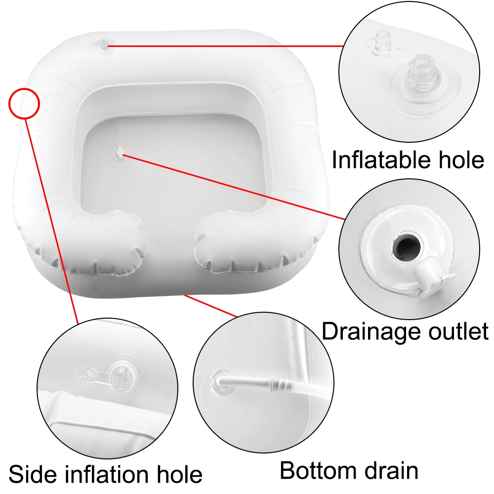 Trädgård Uppblåsbar schampo Basin Tub för funktionshindrade med dräneringsrör Portable Shampoo Tray Bed Rest Nursing Aid Sink Hair Washing Basin