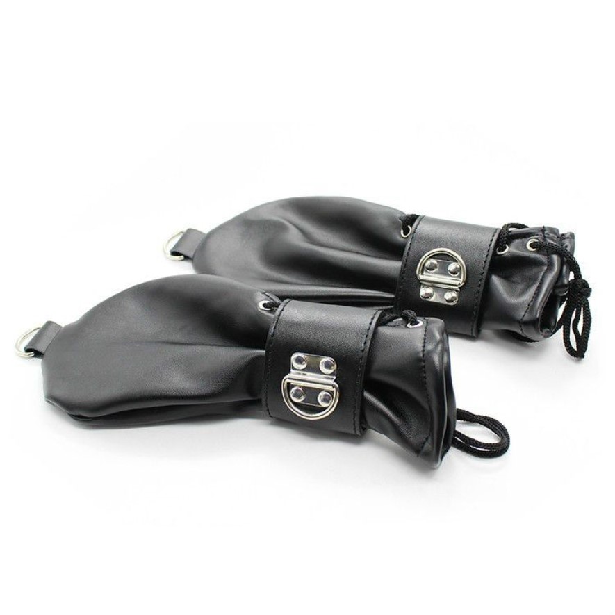 Fashion-Moft Leather Fist Mitts handskar med lås och D-ringar hand återhållsamhet Mitten Pet Rollspel fetisch Costume267m