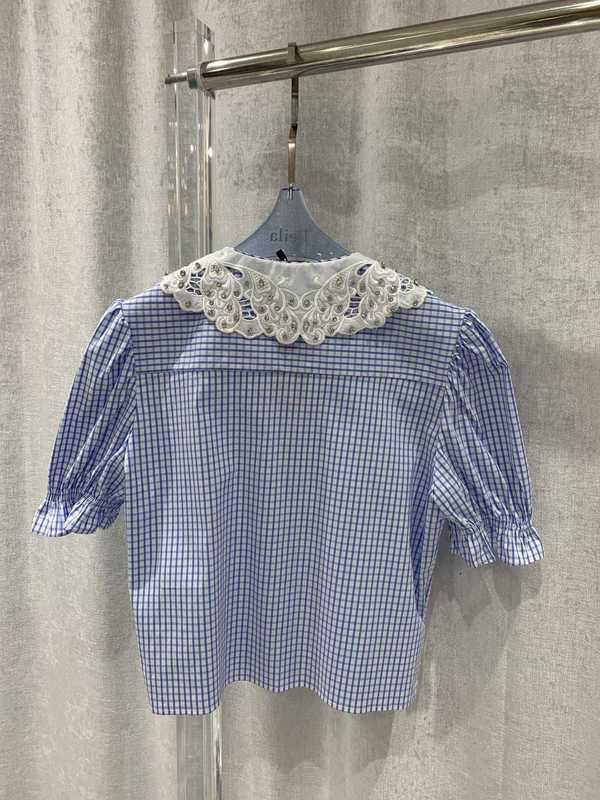 Polos pour femmes Designer Shenzhen Nanyou Haut de gamme Miu Accueil Creux Broderie Perles d'eau Diamant Décoration Bow Noeud Bulle Chemise à manches courtes TSHU