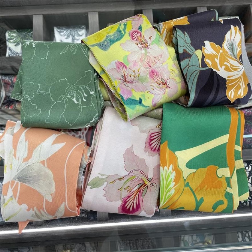 Lenços 100% lenço de sarja de seda amoreira para bolsa bolsa-pequena fita de moda lenço - mulheres cabelo floral print262l