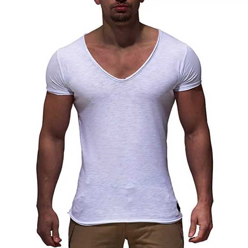 Herr t-shirts ny ankomst djupt v hals kort ärm män t shirt smal fit t-shirt män tunn topp tee casual sommar tshirt camisetas hombre my070