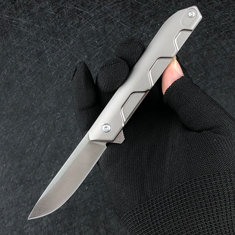 High Quality A5023 Flipper Knife N690 Satin Blade CNC Anodizing Aviation Aluminum Handle Ball Bearing Outdoor Camping Hiking Fishing EDC Pocket Knives