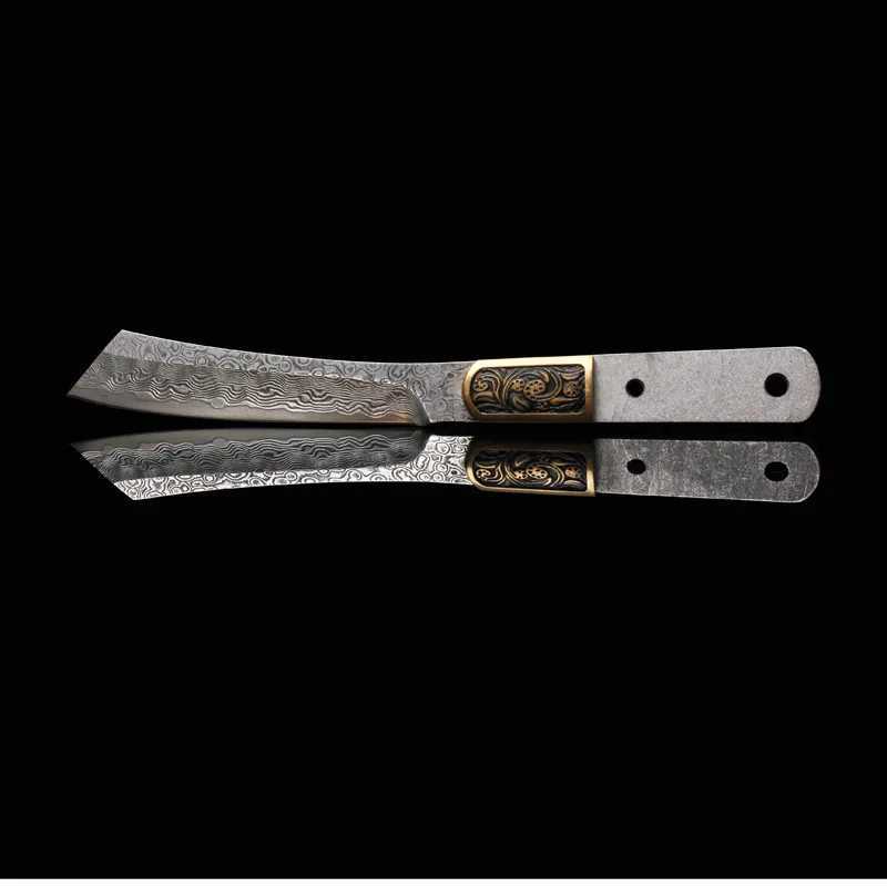 Camping Hunting Knives Dropship DIY Semiprodukter Billets Damascus Steel Blade Solid Fruit Knife Outdoor Camping Cutter Brass Accessories 240315