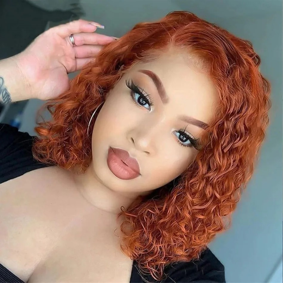 Ginger Orange Deep Curly Short Bob Human Hair Wigs 13x4 Water Wave Lace Frontal Bob Wigs Reddish Brown 4X4 Lace Closure Wigs