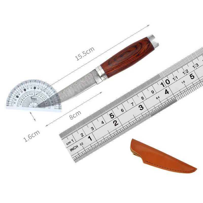 Kempingowe noże łowieckie Kemping grill grillowany ze stali nierdzewnej Sukier do ostrego ostrza drewniane nóż narzędzie do przetrwania ze skórzaną obudową 240312