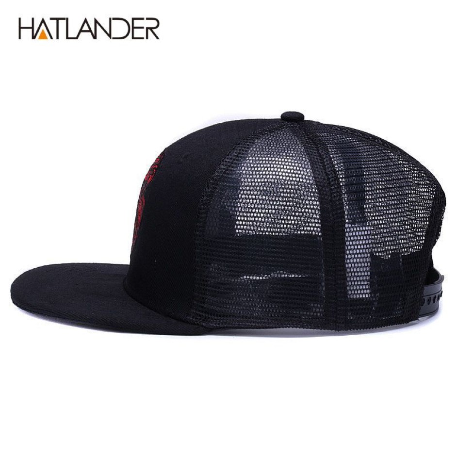 HATLANDEROriginal casquettes de baseball noires pour garçons filles été chapeaux de soleil broderie lion maille snapbacks hip hop os chapeau de camionneur 2012865