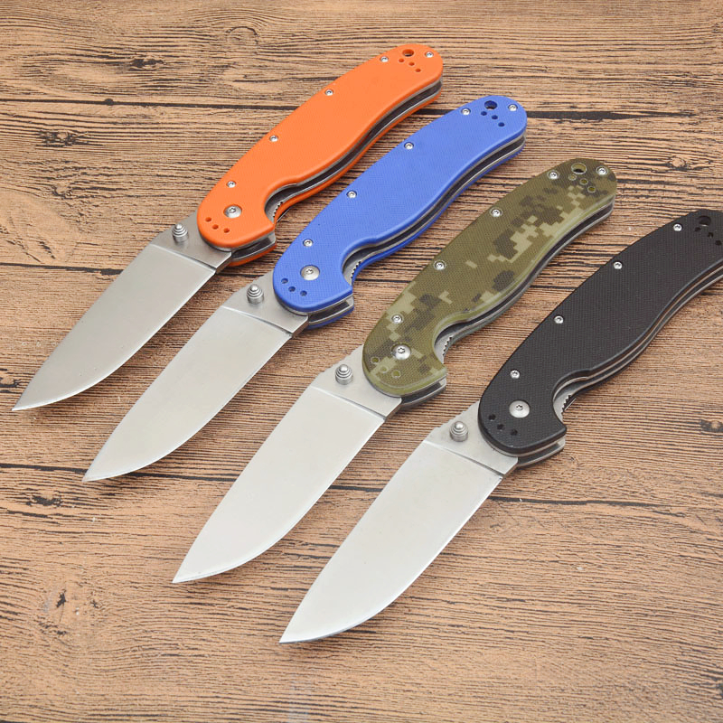 High Quality A2303 Folding Knife 8Cr13Mov Satin Drop Point Blade G10 with Steel Sheet Handle Outdoor Camping Hiking EDC Survival Tactical Knife EDC Pocket Knives