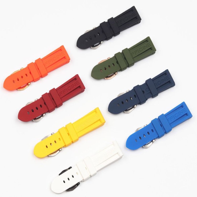 22mm 24mm 26mm Black Blue Red Orange white watch band Silicone Rubber Watchband replacement For Panerai Strap tools steel buckle 2243e