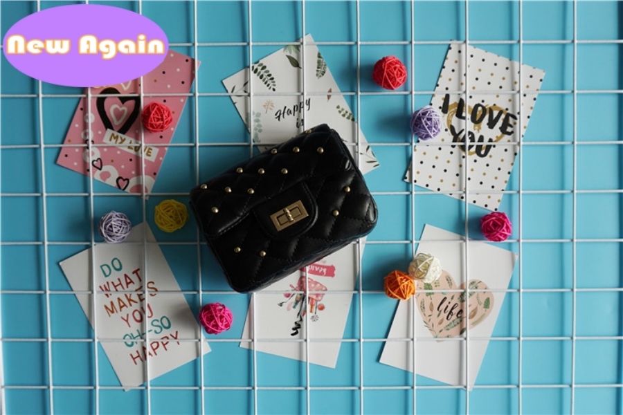 Çocuk tasarımcı crossbody çanta kızlar siyah omuz çanta çocuk moda para çantası çocuk trend perçin cüzdan küçük çanta bebek aryb012